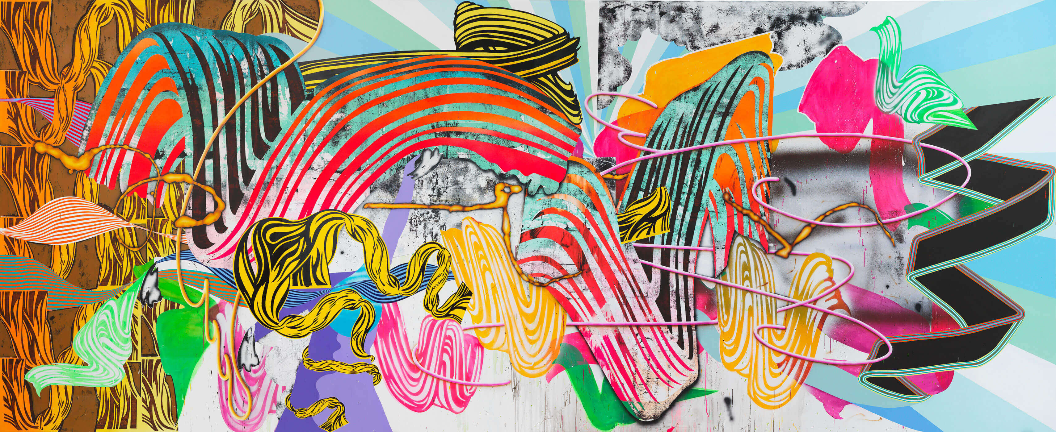 Christine Streuli, Crash, Acryl und Lack auf Leinwand, 350 x 850 cm, Kunstmuseum Luzern, Depositum der Stiftung BEST Art Collection Luzern