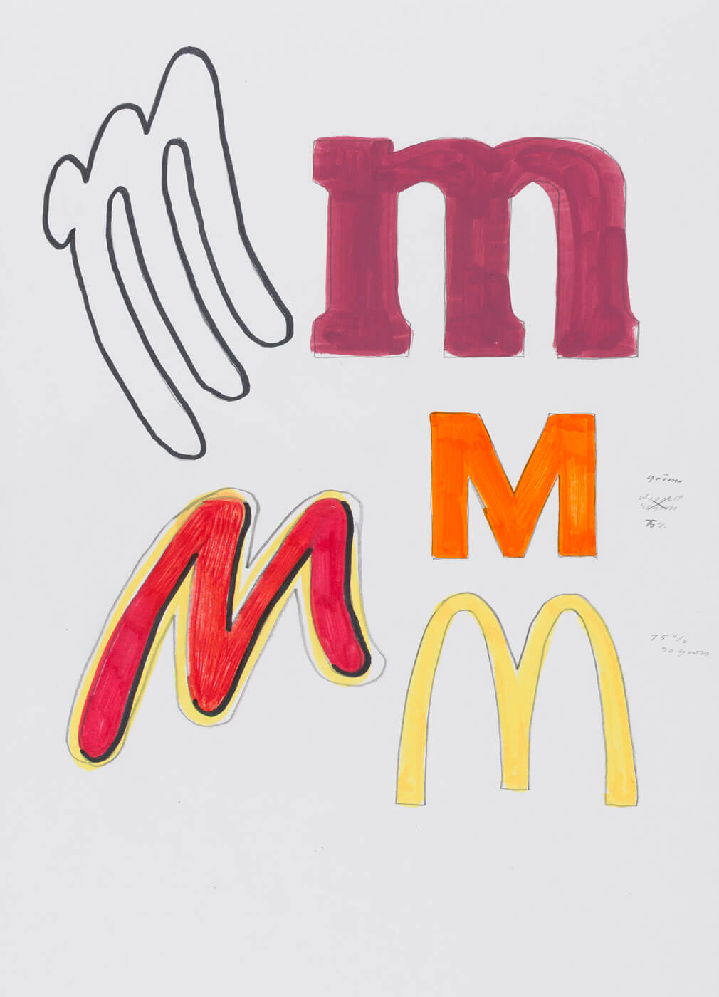 Sereina Steinemann, Ohne Titel (m m M M M), 2024, Acrylstift auf Zeichenpapier, 33 × 24 cm, Courtesy of the artist