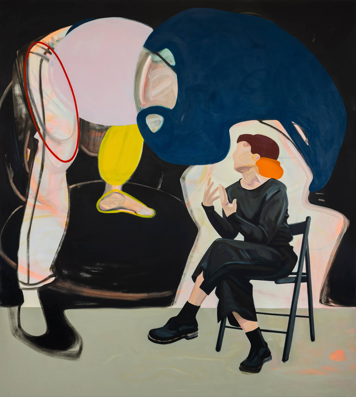 Miranda Fierz, AI eats humanity, 2025, Öl auf Leinwand, 200 × 180 cm, Courtesy of the artist