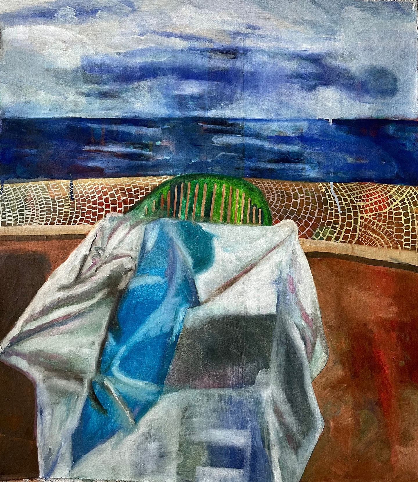 Sofia Hintermann, Stadt Land Fluss, 2025, Öl auf Leinwand, 72 cm × 80 cm